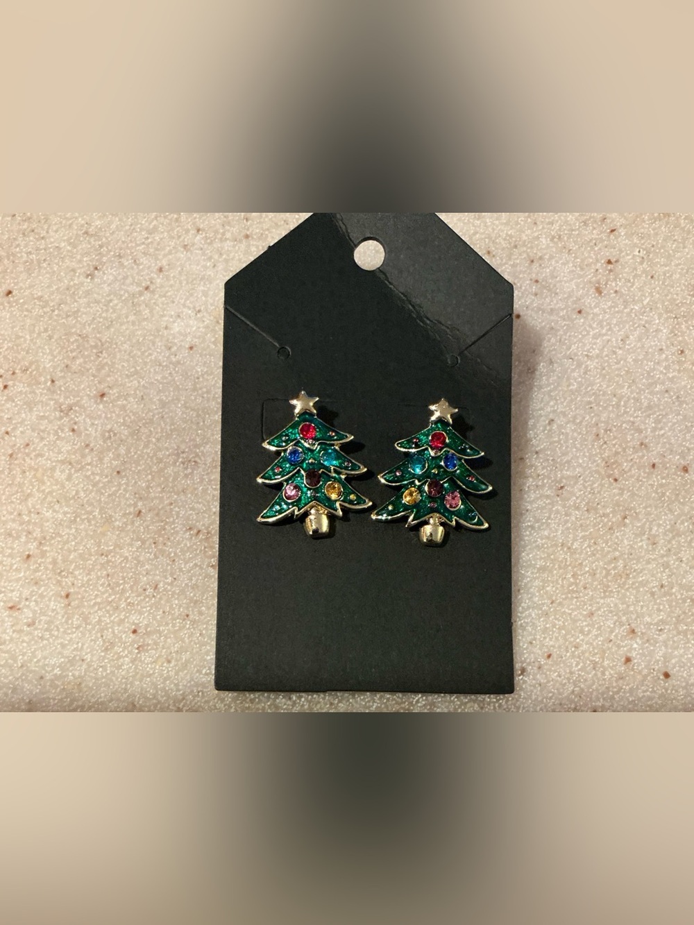 Festive Green Christmas Tree Stud Earrings with Multicolor Gems